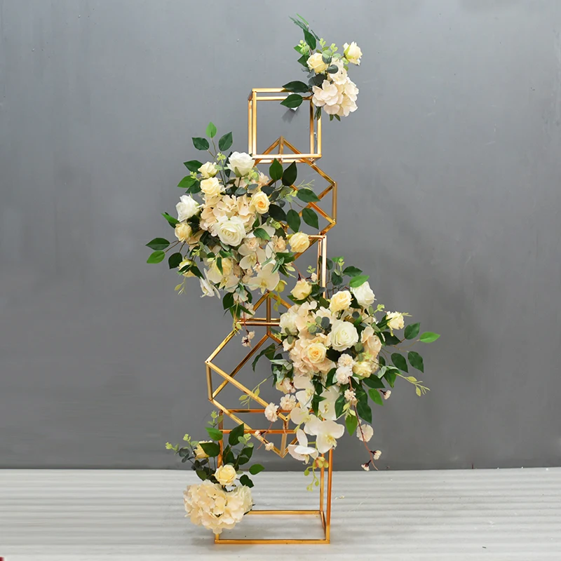 Wedding shopping mall store decoration wrought iron geometric guide road simulated flower floor hotel wedding decoration