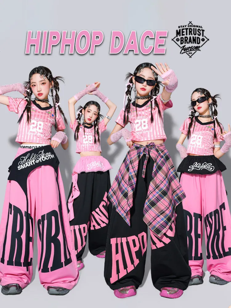 Girls Jazz Dance Outfit Pink Streetwear Children's Performance Costume Trendy Kids Set Includes Pants Suitable for Ages 17 An...