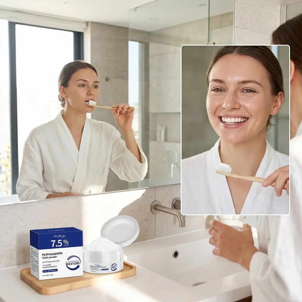 50g Oralhoe Teeth Whitening Powder Fluoride Free, Deep Clean Remove Yellow Stain Repair Enamel Freshen Breath Gentle Daily Care