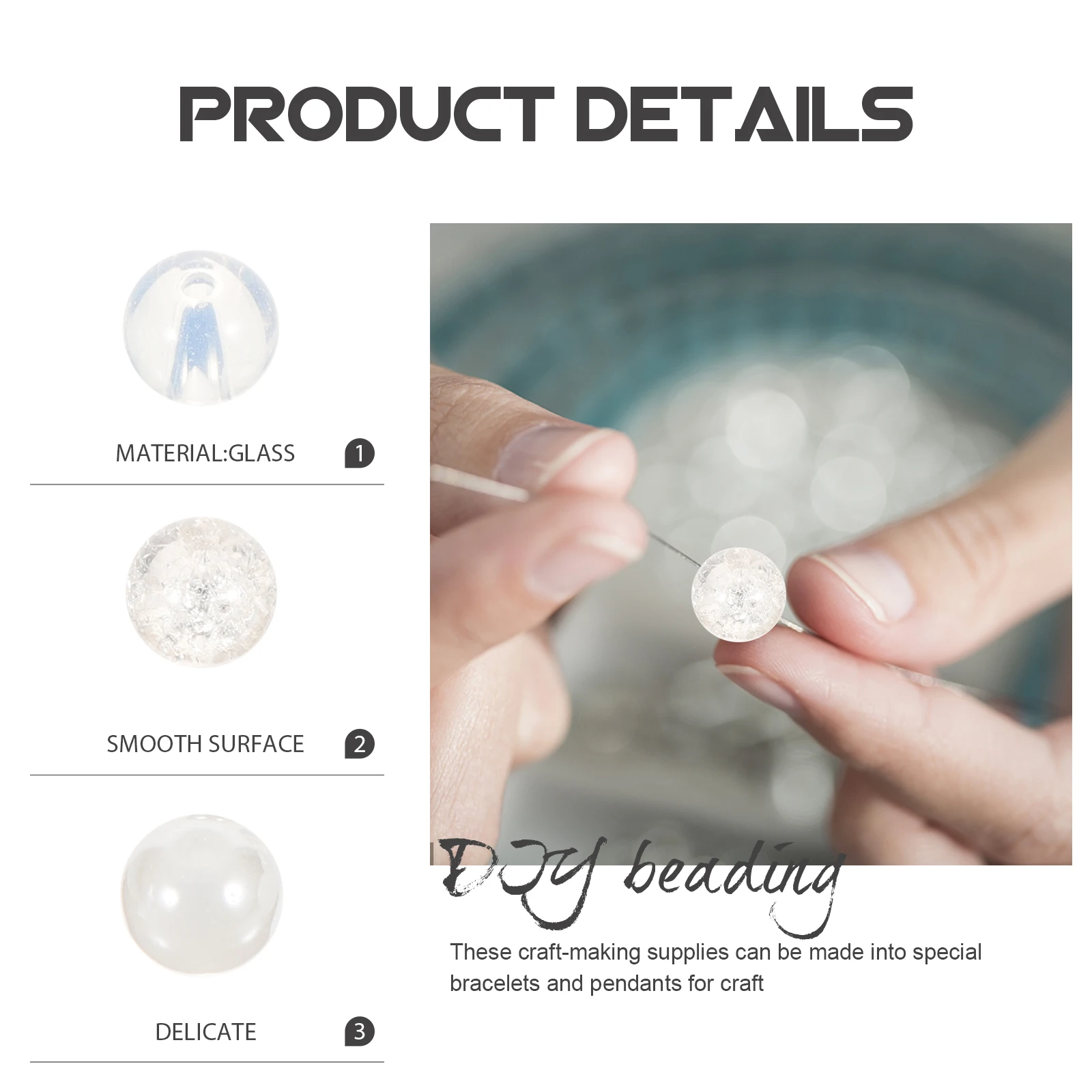 

200 Pcs Bulk Glass Beads for Bracelet Making Round Natural Loose Decorative Craft Jewelry Material Kit Packaging