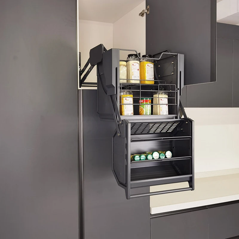 

Adjustable Shelf for Upper Shelves Automatic Double Layer Pull Down Kitchen Cabinet Lifting System Elevator Basket Storage
