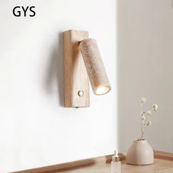 Led Wall Lamp bedroom Bedside Spotlight Rotatable Reading Study Spot With Button Switch Light Wabi-sabi Stone Walnut Log Wood 3W