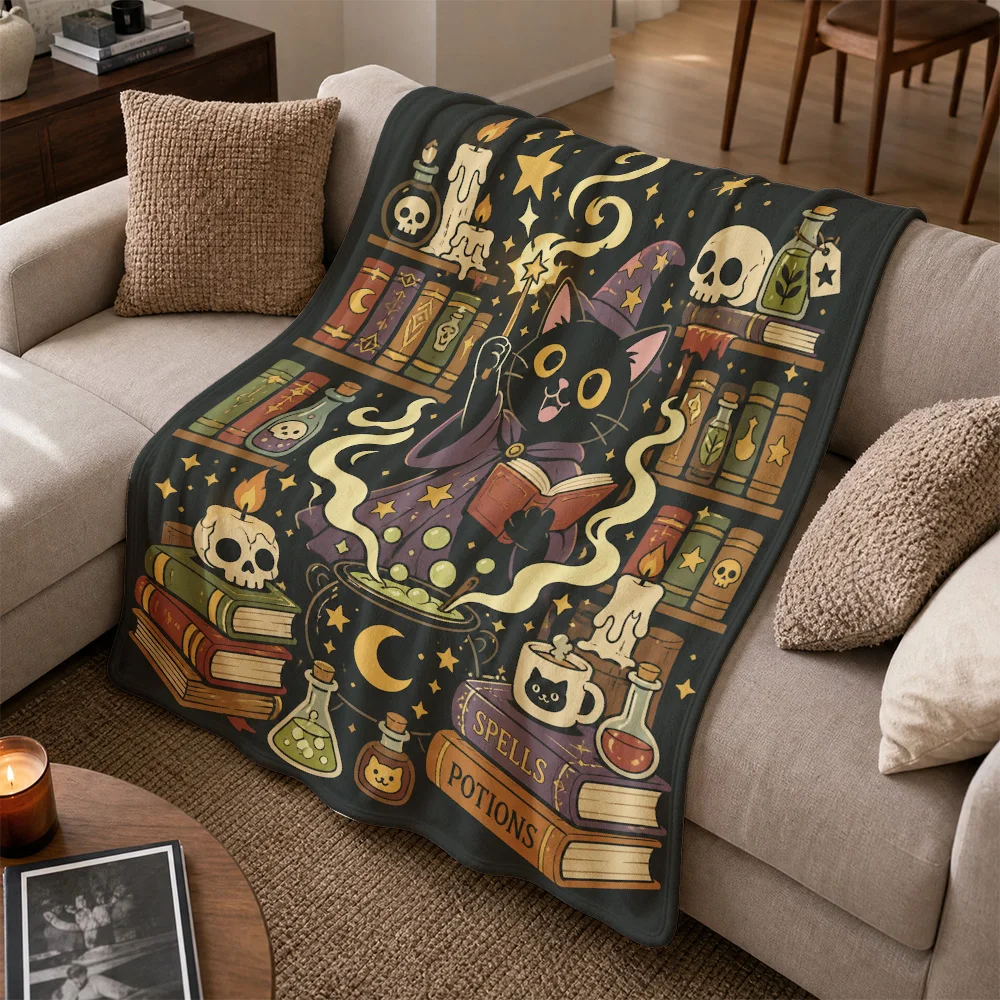 Witch Witch Halloween Throw Blanket Couch Blanket Magic Occult Decor Cozy Wrap for Couch Autumn Fall Spells Potion Cat Gift Goth