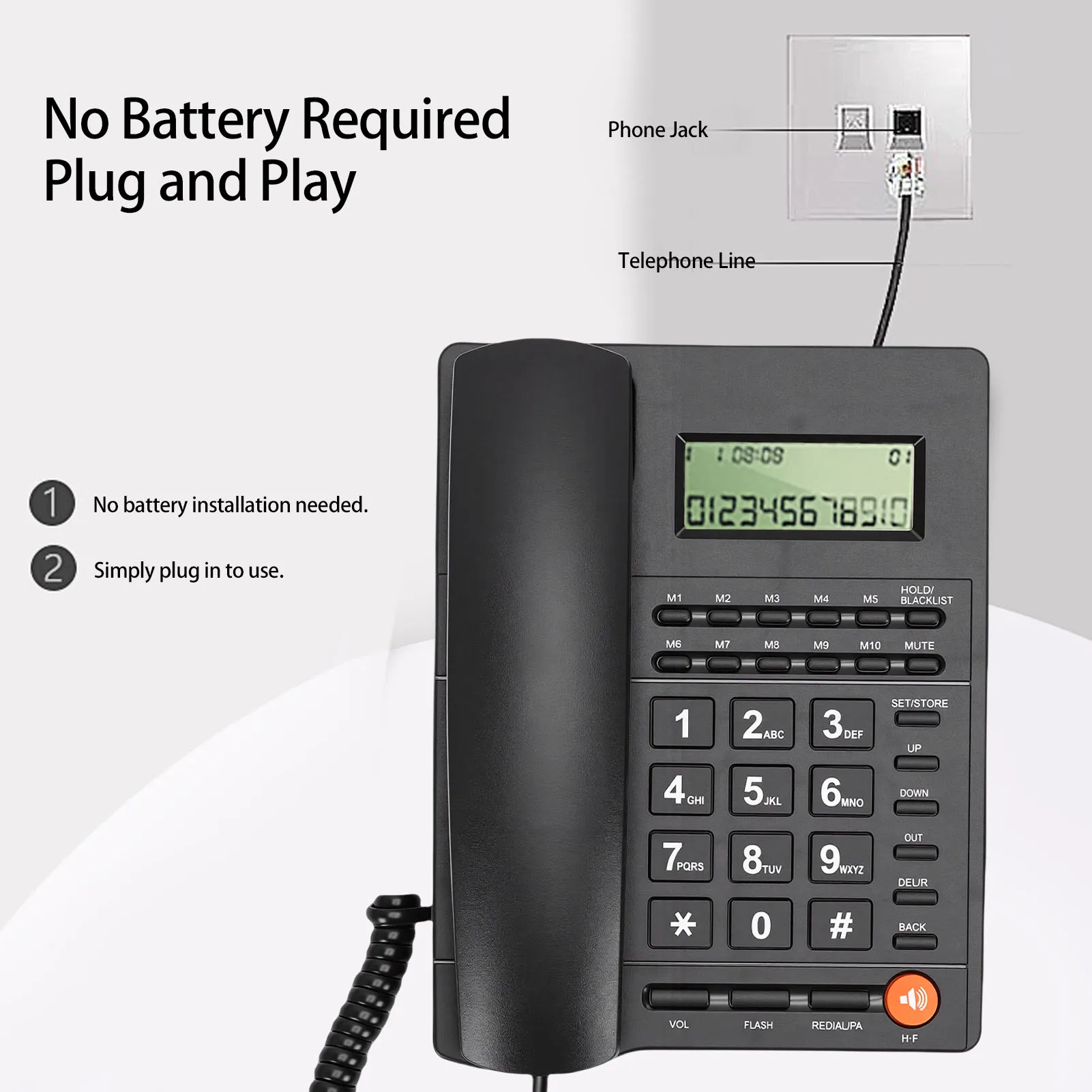 Corded Landline Phone Caller ID Hotel Home Phone Large Key Telephone with Speaker Clear Display Corded Desk Telephone