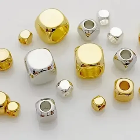 14K Gold-plated Small Square Beads Separated Beads Cut Corner Beads DIY String Bracelet Necklace Jewelry Materials Accessories