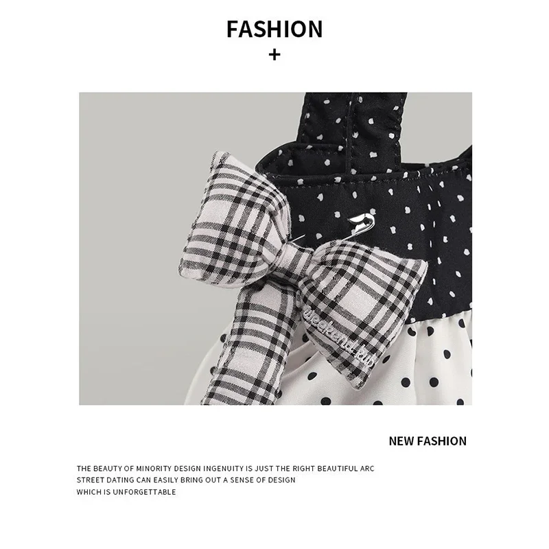 Koreanische Polka Dot Umhängetasche Niedliche Schleife Engelsflügel Design Handtasche Damenmode Pendeln Einkaufstasche Retro Kontrast Einkaufstasche – Detail 5