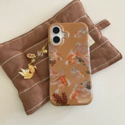 Auspicious Glittering Goldfish With Dangle Anti-Scratch Lovely Phone Case for iPhone 16 15 14 11 12 13 Pro Max Plus Back Cover