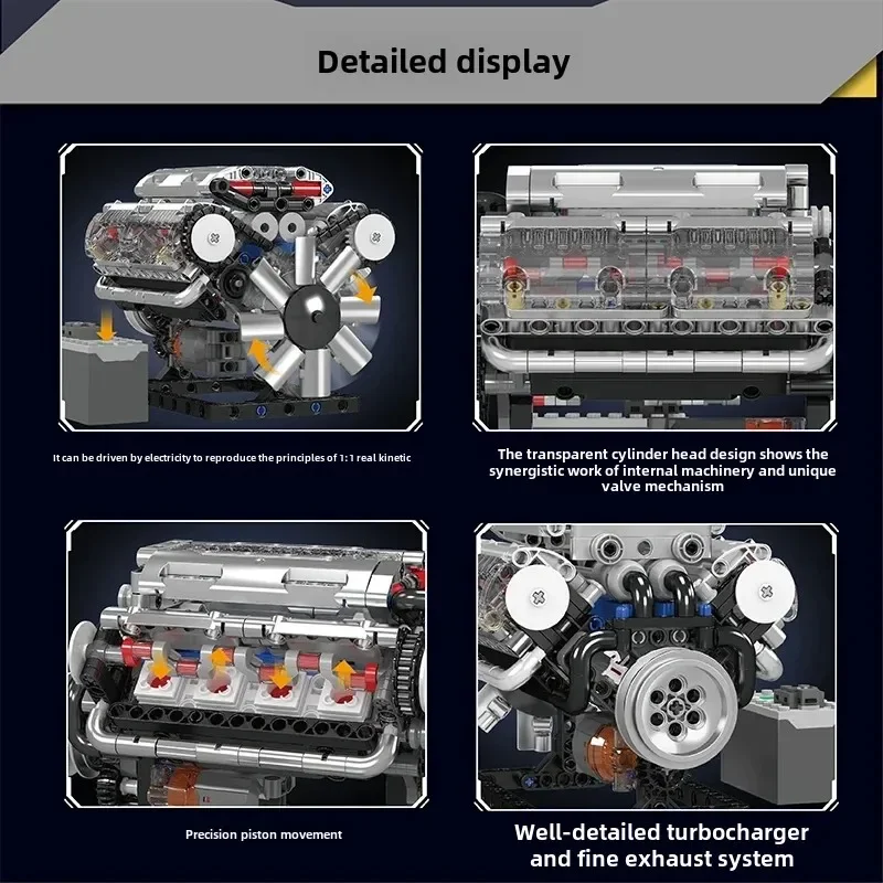 Silnik V8 L4 zestawy klocków do budowania aeroengine zabawka do budowania napęd silnika wizualna figurka symulacyjna 3D kolekcja modeli samochodów ozdoby