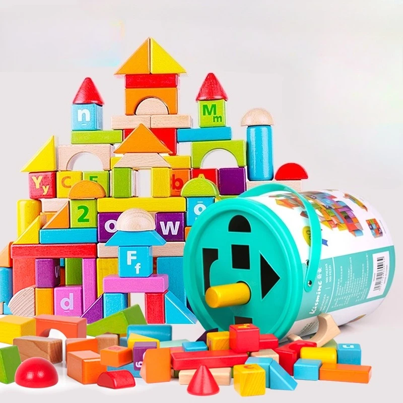 

Большие деревянные строительные блоки, детская развивающая игрушка, головоломка из бука, игрушка для малышей и малышей с закругленными краями, игровой набор для раннего обучения