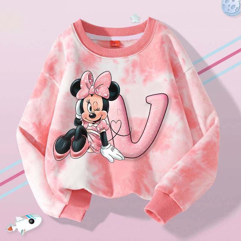 Nowe bluzy dziecięce Disney Minnie Mouse Kawaii Cartoon Letter Printed Sweatshirt Kids Casual Sports Tops 2024 New Girls Clothes