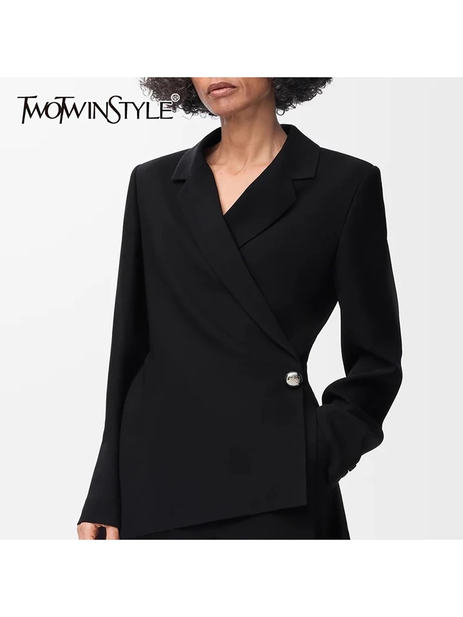 

TWOTWINSTYLE Solid Slimming Minimalist Jackets for Women Lapel Long Sleeves Tunic Temperament Jacket Female Fashion Clothing New
