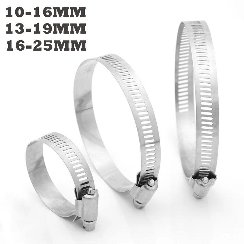100Pcs Stainless Steel Hose Clamp Adjustable Fuel Tube Clamp Tightening Ring Faucet Water Pipe Fasteners 10-16mm 13-19mm 16-25mm
