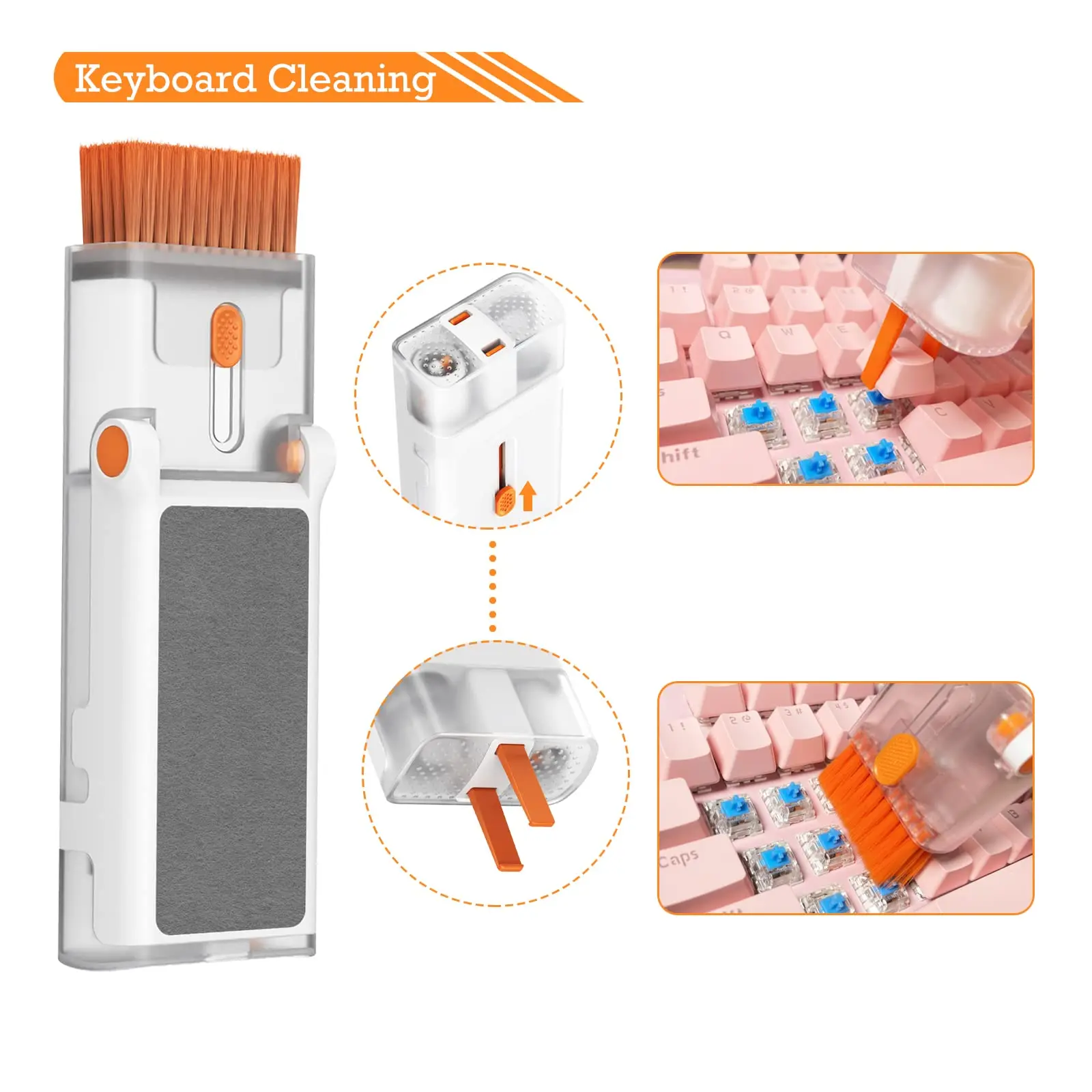 8-in-1 Keyboard Cleaner Brush Kit with Phone Holder Earphone Cleaning Pen For Headset iPad Phone Cleaning Tool Keycap Puller Kit