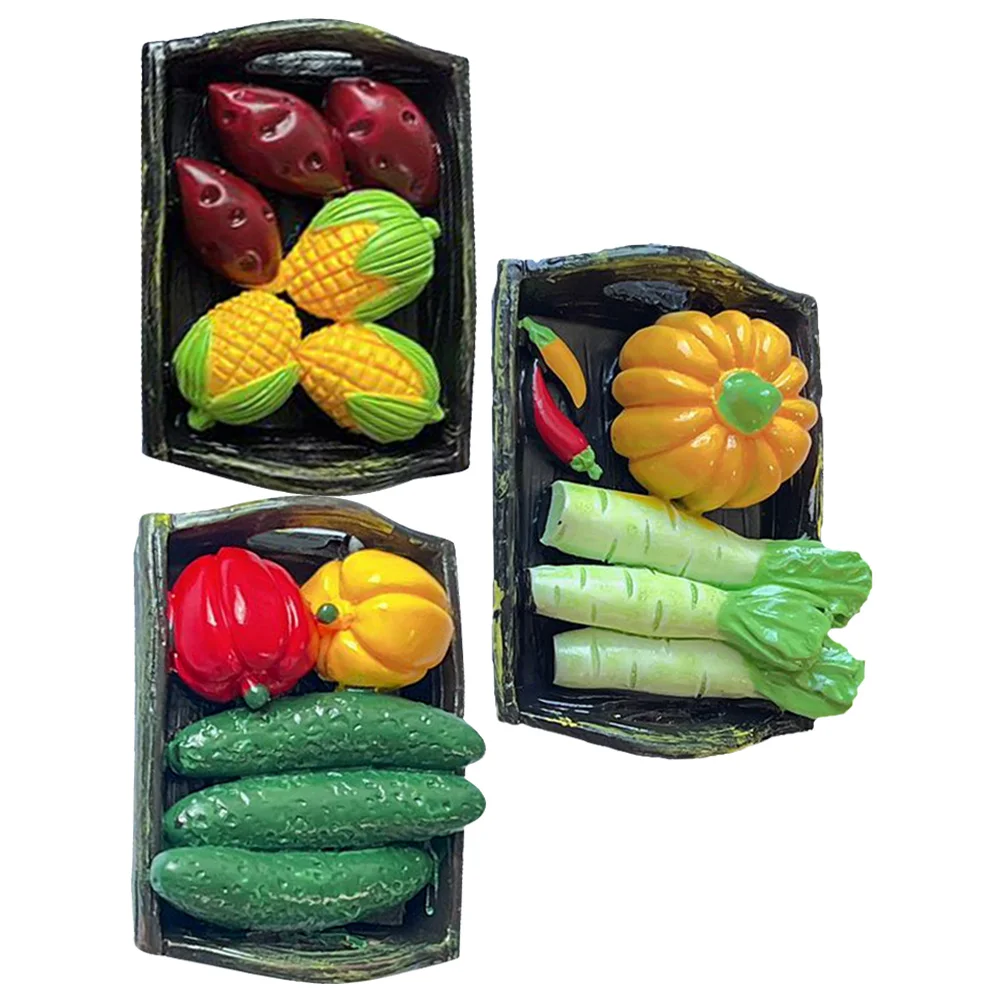 

3 Pcs Simulated Vegetables Mini Basket Models Baskets House Resin Miniature Figurines