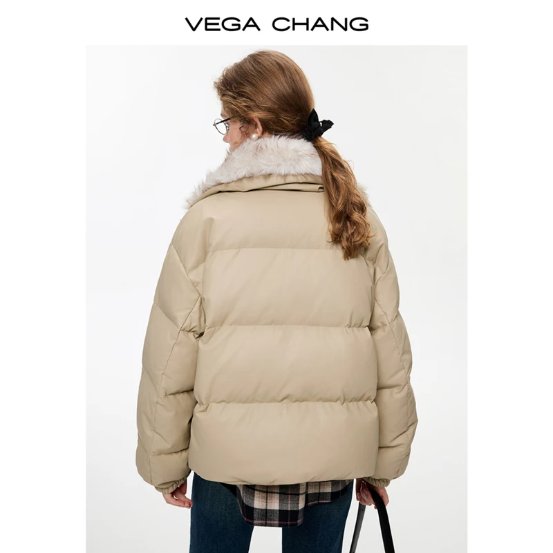Vega Chang Nuovo stile invernale Collo in pelliccia grande Comodo piumino in cotone da donna in velluto stile coreano