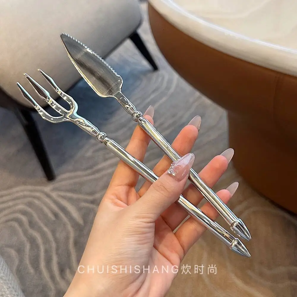 King Neptune Trident Viking 304 Stainless Steel 4-Piece Western Steak Knife & Fork Set
