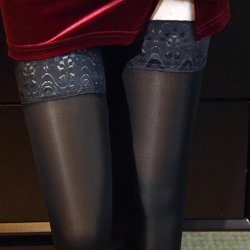 

120D Spring Autumn Thicken Velvet Stockings Lace Top Over Knee Lolita Socks Harajuku Party Leg Warmers Women Stretchy Stockings