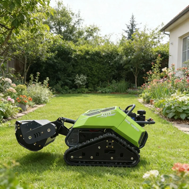 High-Efficiency 4-Stroke Battery-Powered Adjustable Cutting Height Remote Control Flail Mower Tracked Lawn Mower
