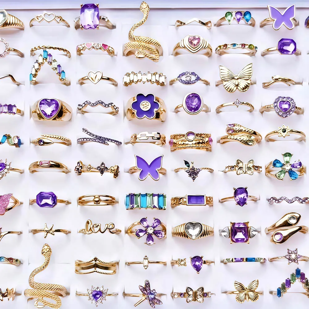 10/20/30/50 قطعة/الوحدة الموضة الفاخرة سحر فراشة الأفعى تصميم متنوع حجر الراين خواتم للنساء مجوهرات هدايا الحفلات اكسسوارات #2