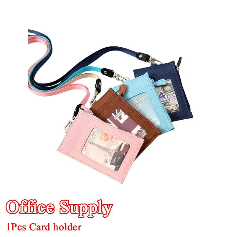 

1 шт. Черный деловой кошелек-картхолдер для кредитных карт и пропусков, унисекс, с ремешком на шею, для монет и студенческих проездных