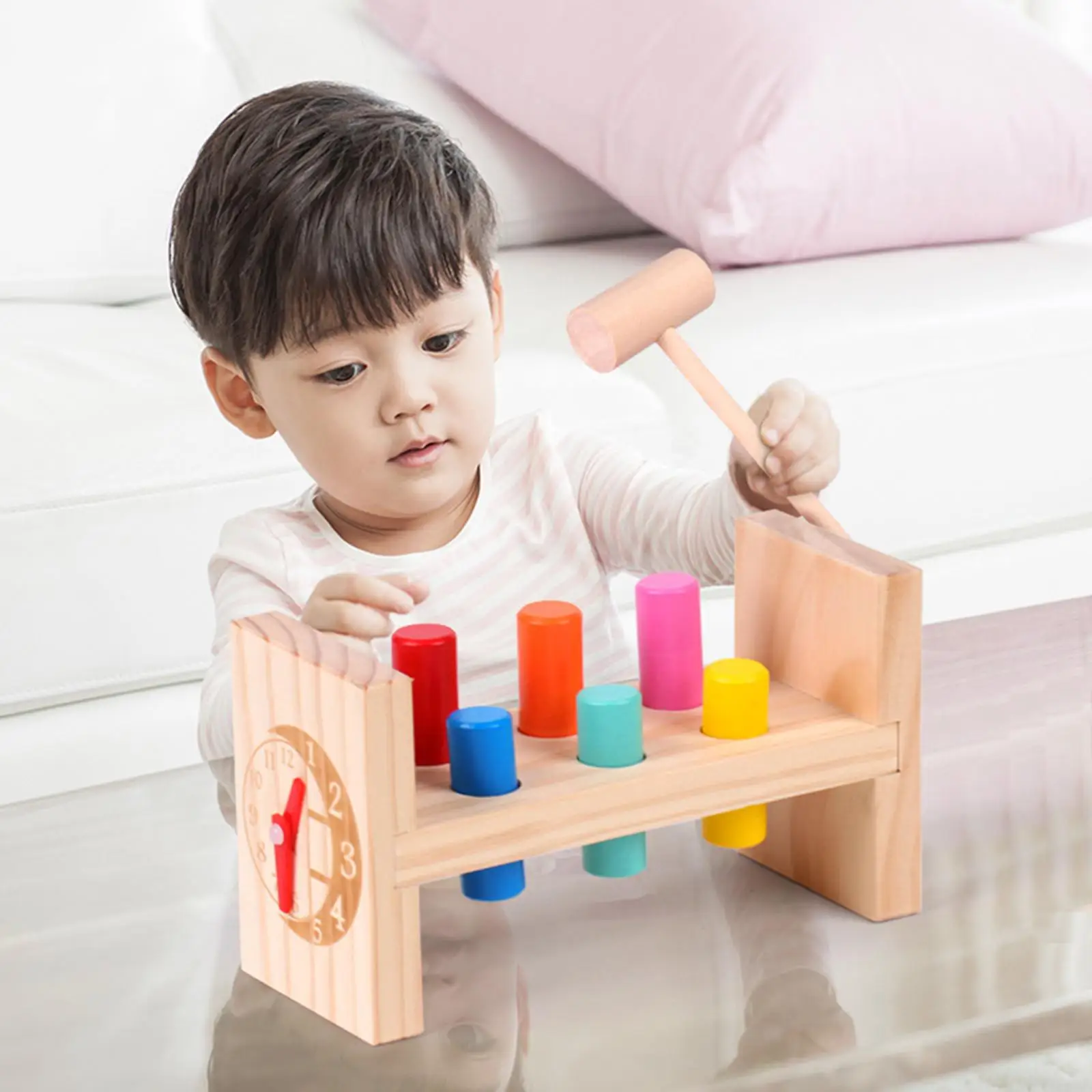 Wooden Hammer Toy with Mallet Color Cognition Fine Motor Skills Developmental Toy for Kids Children Girls