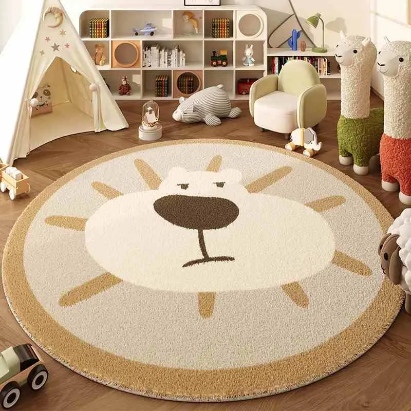 Cartoon Carpets Round Cute Bedroom Decor Rugs Non-slip Chair Floor Mat Children's Room Bedside Carpet Study Rug