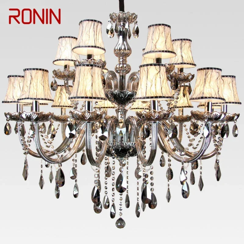 

RONIN European Luxurious Crystal Pendent Lamp Smoke Grey Candle Lamp Living Room And bedroom Restaurant Hotel Villa Chandelier