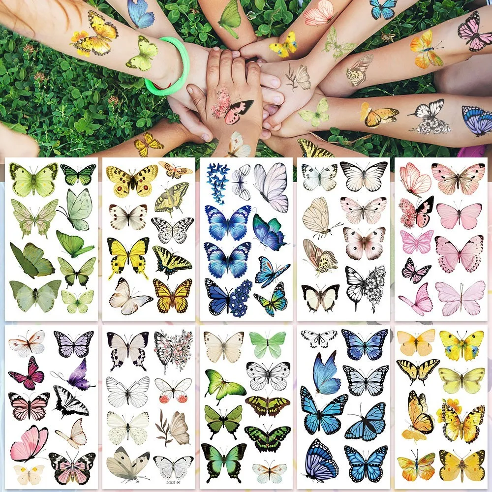 10Pcs New Colorful Butterfly Temporary Tattoo Stickers Cute Butterfly Tattoos Stickers Waterproof Funny For Kids Gift