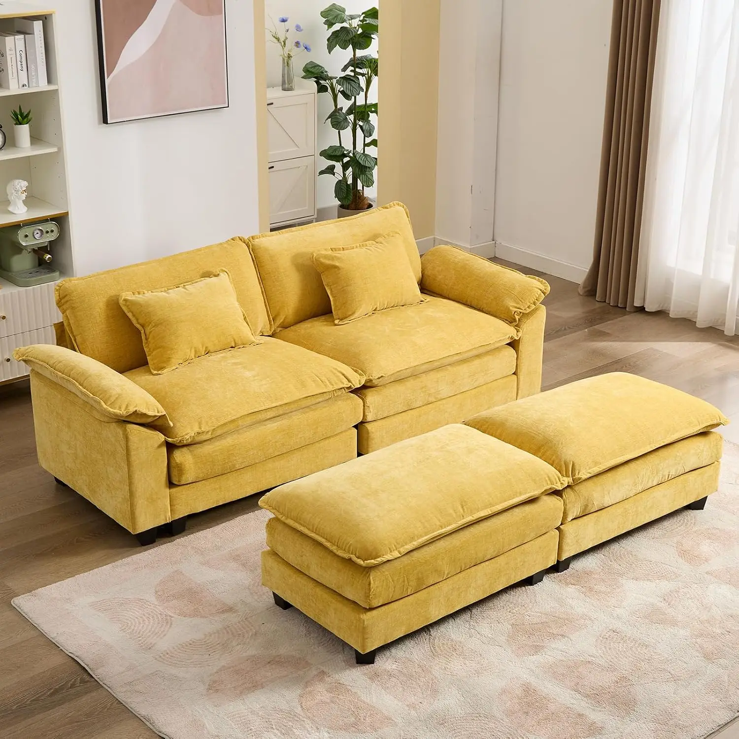 Modular Sectional Cloud Sofa with 2 Ottomans, Modern Living Room Furniture, 82.6