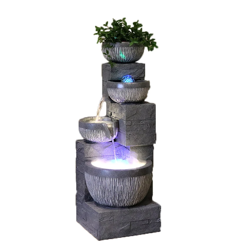 Outdoor/Indoor Home Decor Water Fountain  Creative Waterfall Illuminated Resin Water Fountain With Led Light Fish Pool