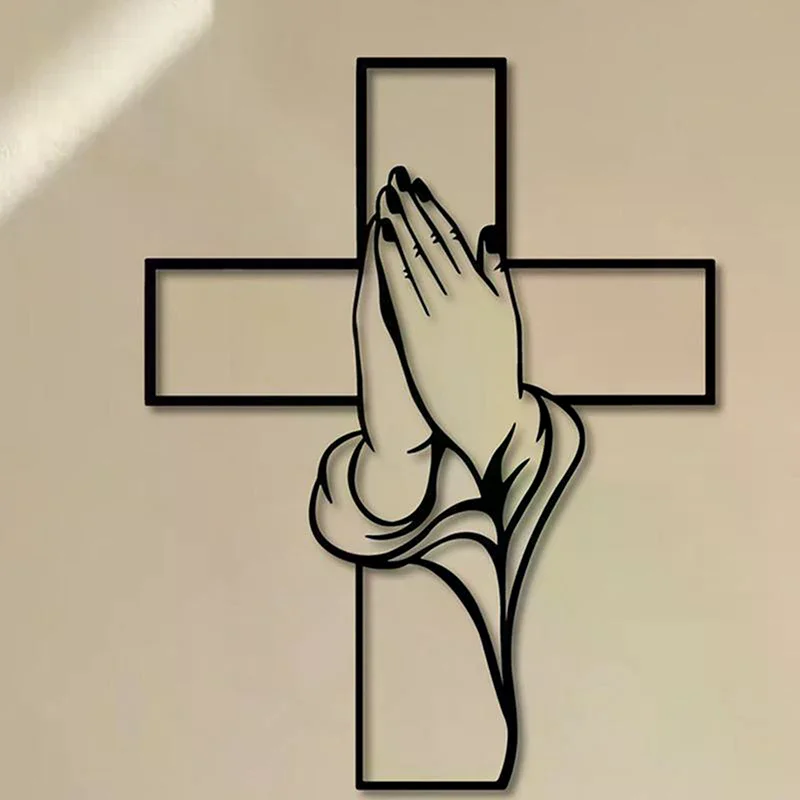 1PC Cross Art, Modern Religious Metal Wall Decor, Praying Hands Design, Easy To Hang, Perfect For Living Room And New Home Gifts
