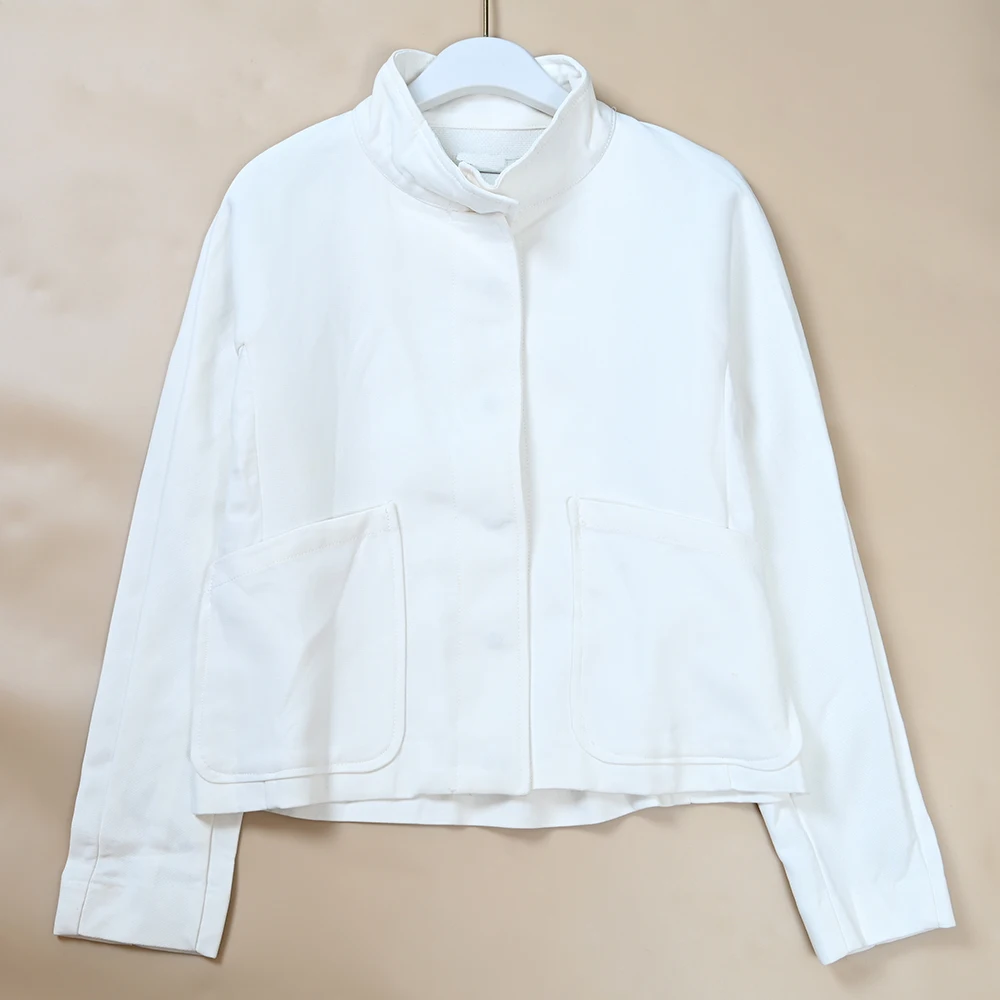 

Slim Fit ort Outerwear for Women Autumn New Sle Stand Collar Hidden Button Ladies Faion Outerwear Long Sve Other Mat...