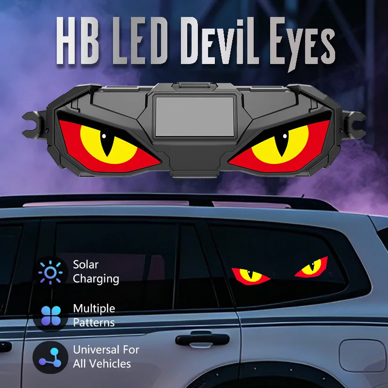 Solar Powered Dynamic Demon Eye Blinking LED Warning Light, Car Van Truck Rear Window Interior Decor Ambient Lamp