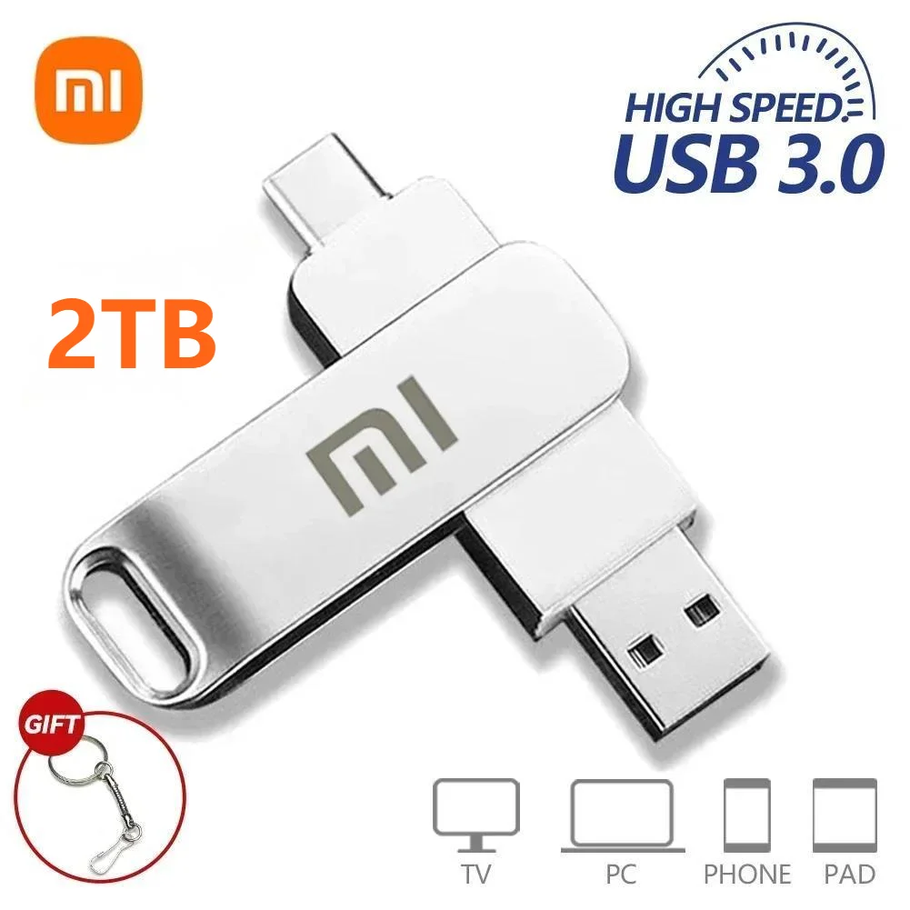 XIAOMI 2 IN 1 2TB USB 3.0 Flash Drive 1TB High-Speed Pen Drive Metal Waterproof Type-C PenDrive for Computer Storage Devices