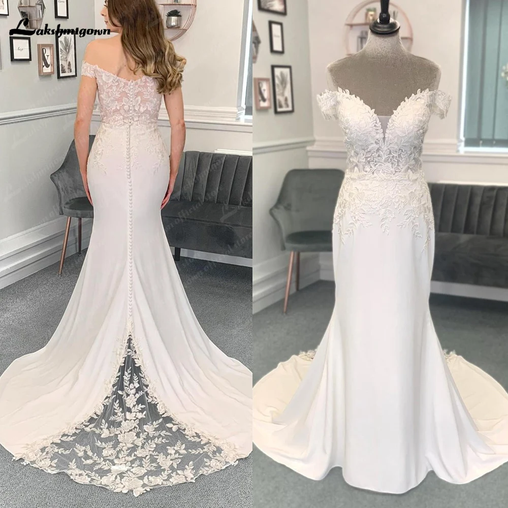 

Свадебное платье с открытыми плечами Roycebridal, Кружевная аппликация, V-образный вырез, без рукавов, свадебное платье, свадебное платье