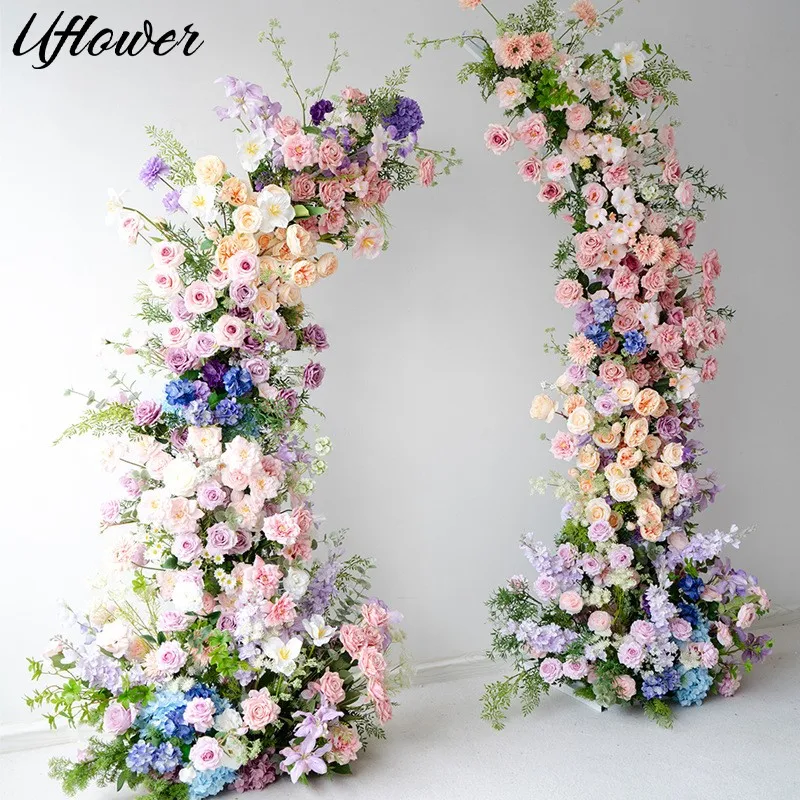 

Uflower Colorful Rose Peony Greenery Flower Row Floral Arrangement Decor Horn Arch Wedding Backdrop Floor Event Stage Party Prop