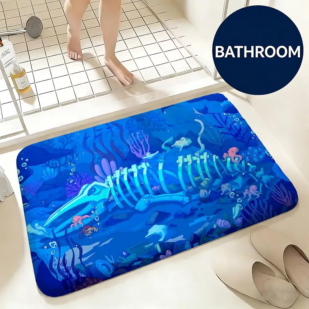 Soft Flannel Floor Mat Animal Beluga Whale Floor Mat Non-Slip Absorbent Doormat Bathroom Bedroom Home Decor Rug