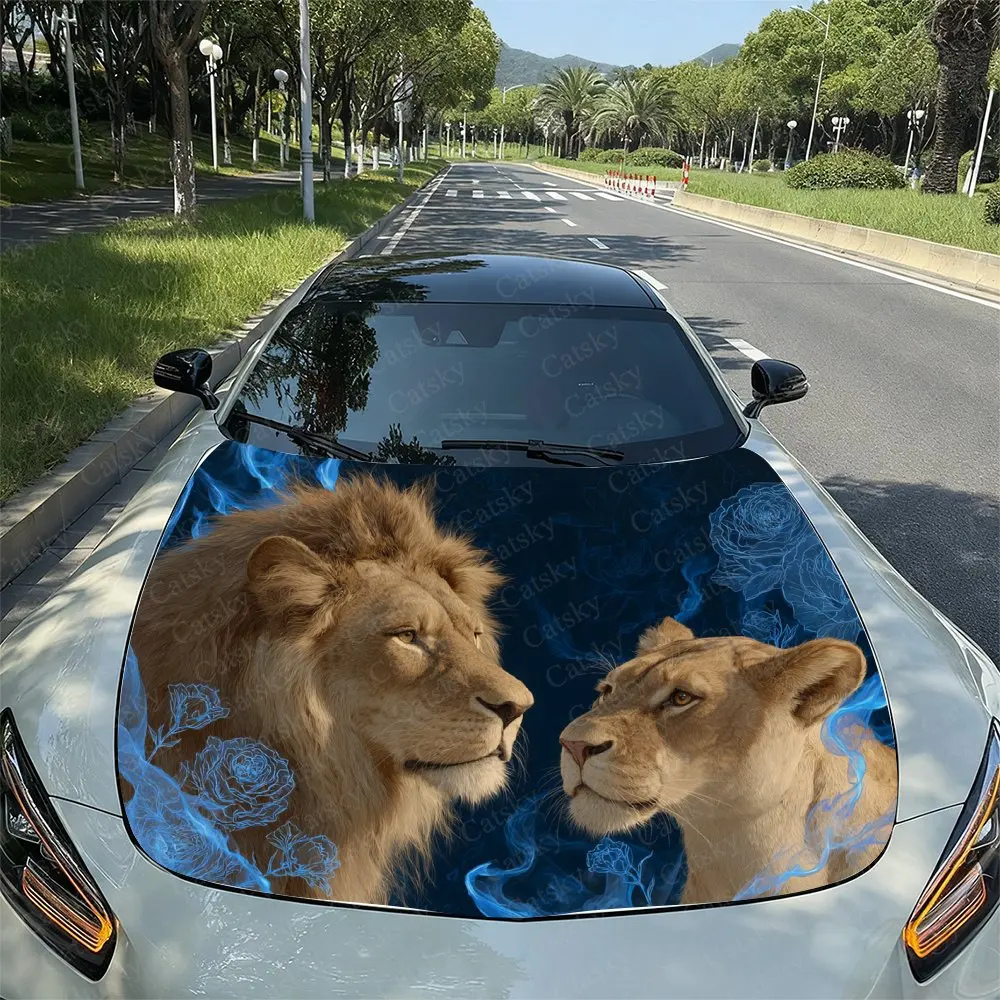 

Blue Flame Lion Car Hood Decal Sticker - Durable Vinyl Protective Film For Most Vehicles, Scratch-Resistant Automotive Exterior