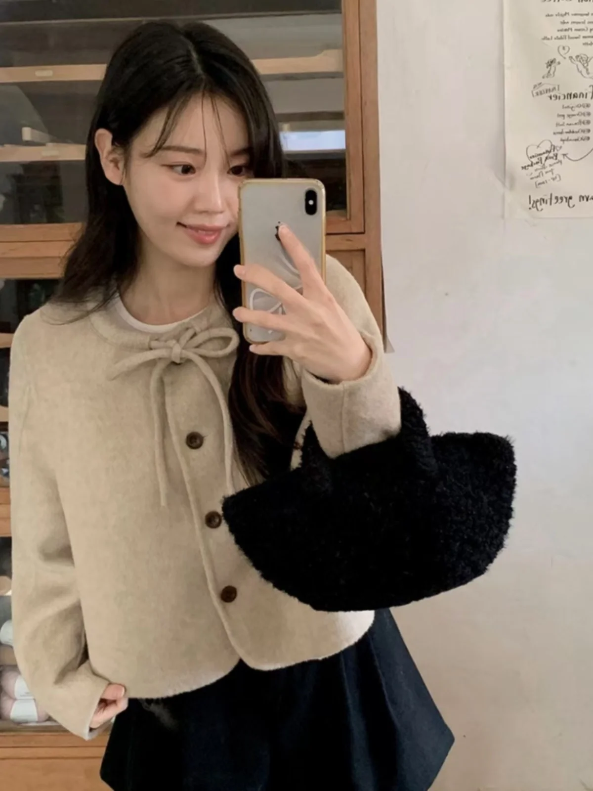 

Шикарная зима 2024, длина, длинный све, круглая, Ne Design Knot, простая шерстяная куртка, корейский Sle Commute Faion