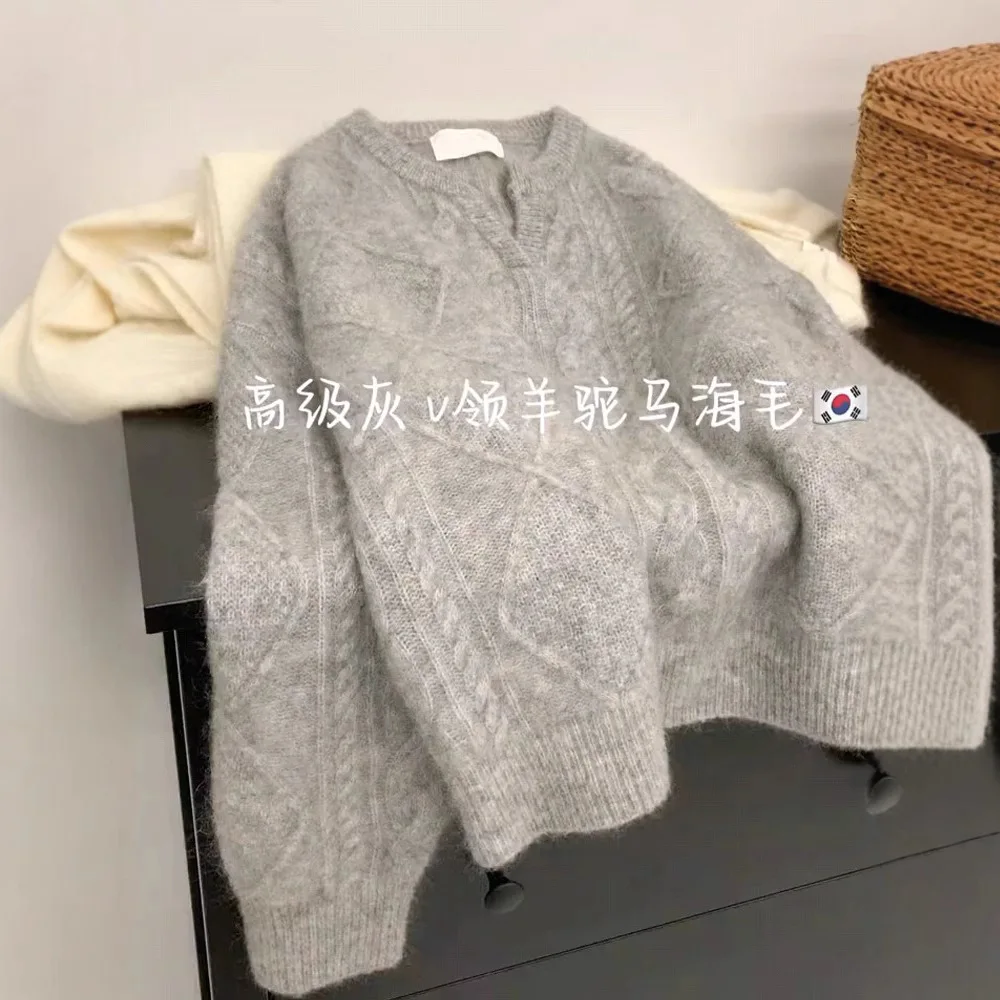 2025 Autunno Donna Pullover lavorato a maglia Maglioni Y2k Maglioni Cavo lavorato a maglia Girocollo Maniche lunghe Girocollo Allentato Office Lady Casual