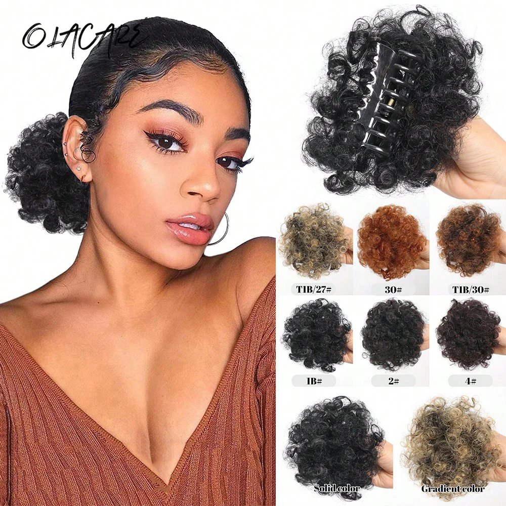 OLACARE Synthetic Afro Puff Hair Bun Curly Ponytail Clip-In Extensions Updo Hairpieces For Women Daily Party Use Afro Puff Hair