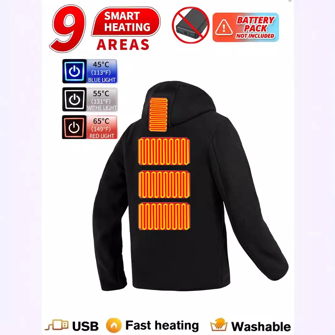 Unisex 2026 New Intelligent Heating Hoodie 9 Zones 3 Levels Warmth Thick Velvet Breathable Men Women Winter Outerwear
