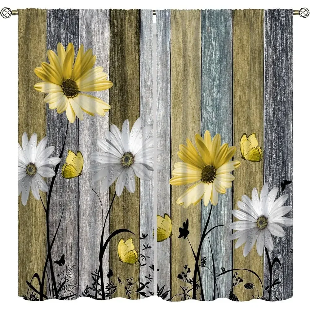 Rustic Vintage Daisy Kitchen Curtains, 84x84in, Suitable for Living Room and Bedroom