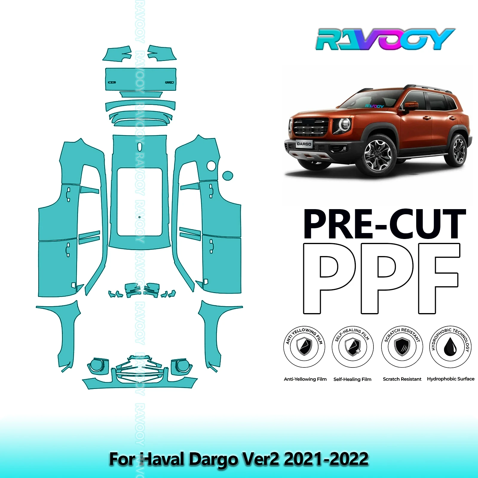 RAVOOY Vehicle-Specific Precut TPU PPF Full Vehicle Clear Bra Stone Chip Guard EU UK For Haval Dargo Ver2 2021-2022