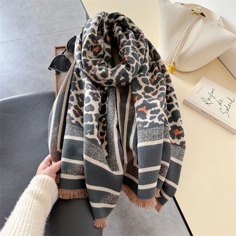 2024 Winter Warm Cashmere Scarf for Women Luxury Print Pashmina Shawl Wrap Neckerchief Female Bufanda Echarpe Design Headband