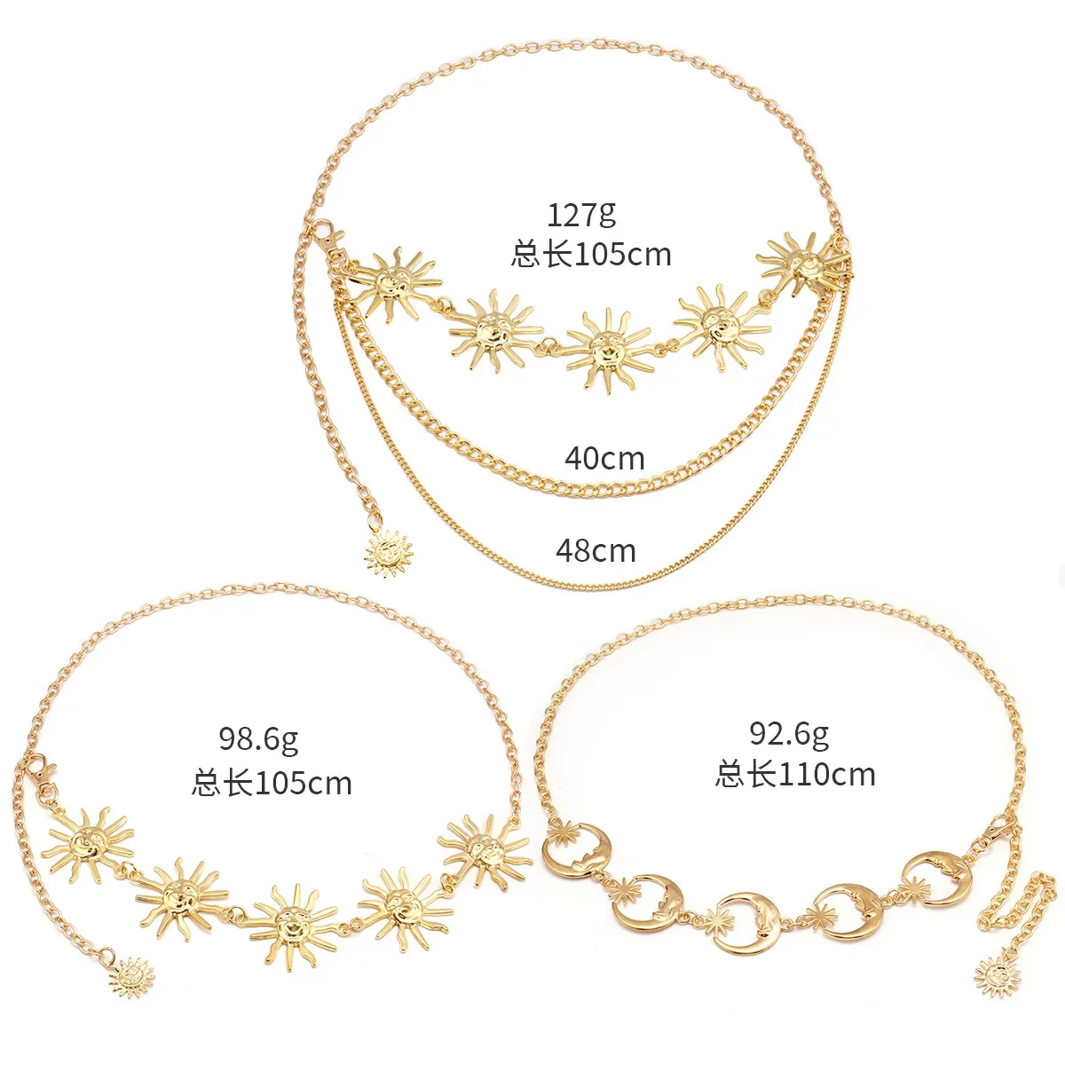 Female Metal Sun Moon Body Chain Punk Gothic European Adjustable Dress Waist Belts Jewelry Accessories Metal Body Chain