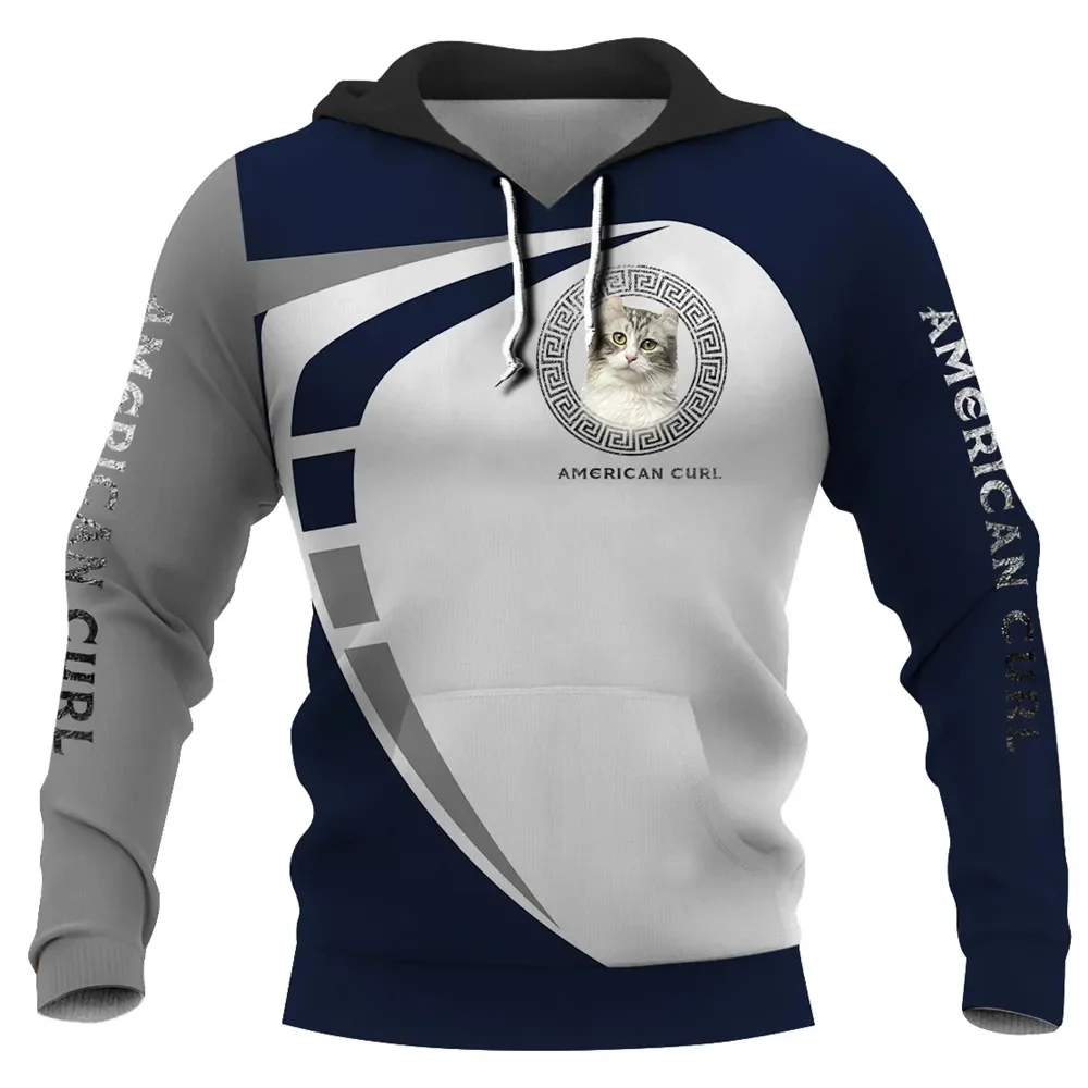HX Animal Mens Hoodie 3D Graphic Chest Face Logo Hoodies Animals Cat American Curl Sweatshirts Harajuku Sportswear