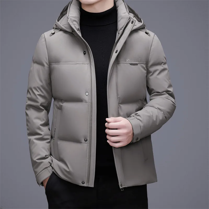 

Повседневные мужские куртки на утином пуху с капюшоном, уличная одежда, теплая шапка, съемные пуховые пальто, 2025 г., зимние ветрозащитные стеганые топы, одежда