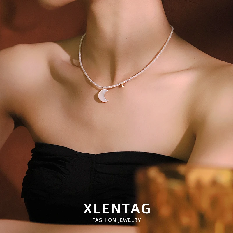 

Ожерелье с лунной ракушкой и цирконием, дизайн ручной работы, регулируемое ожерелье, банкетный подарок для жены, мамы, женщины, ювелирные изделия GN0838