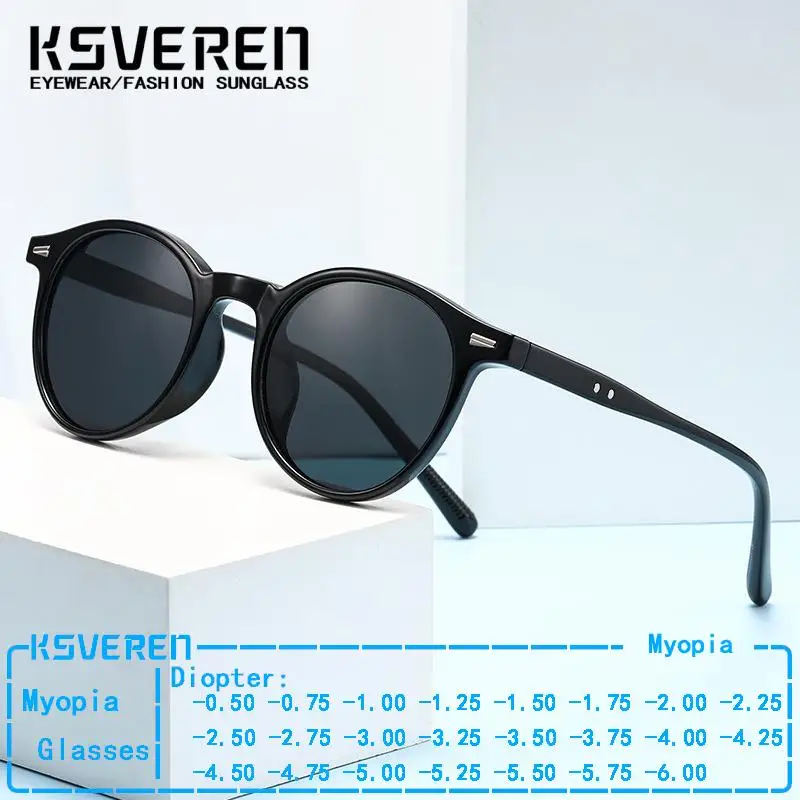 

New Round Black Myopia Sunglasses Retro Full Frame Men Women Sun Shades Eyeglasses Outdoor Driving Sun Glasses Minus Diopter